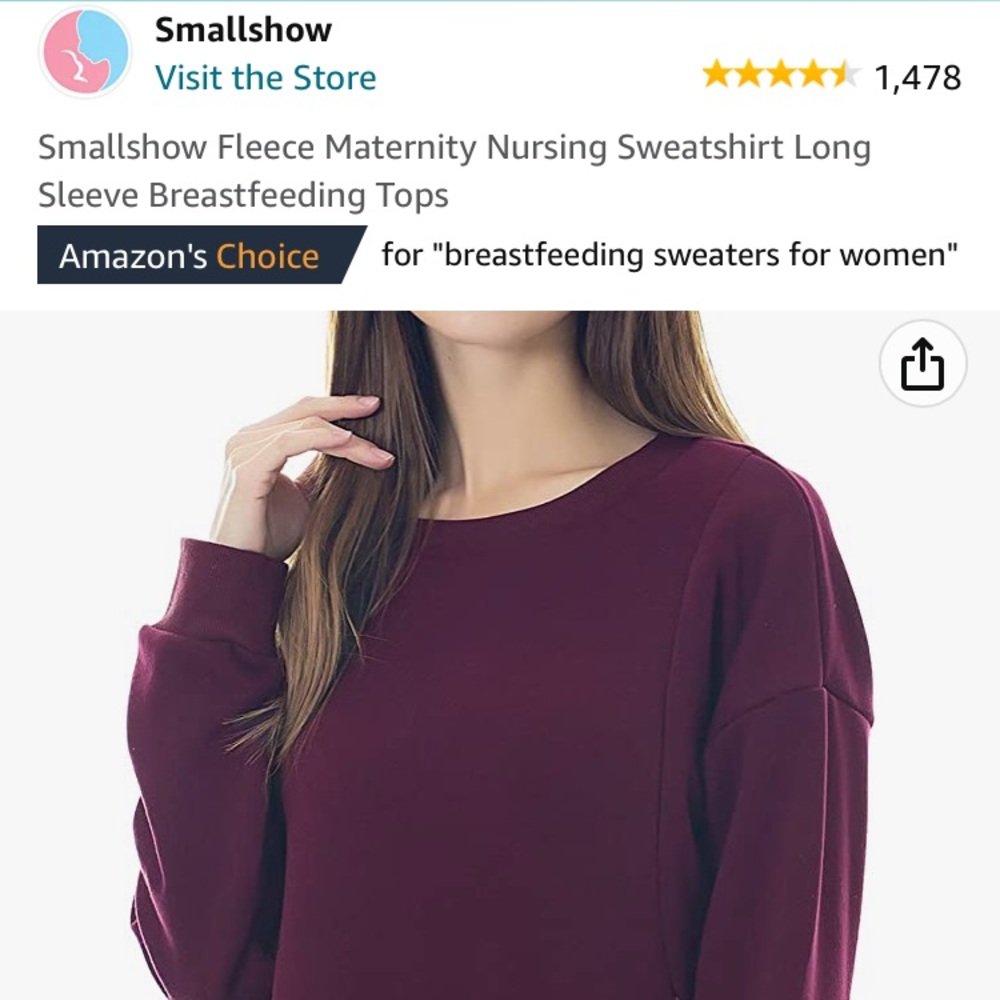 Smallshow Fleece Nursing Sweatshirt Long Sleeve Breastfeeding Top, Burgundy, XL